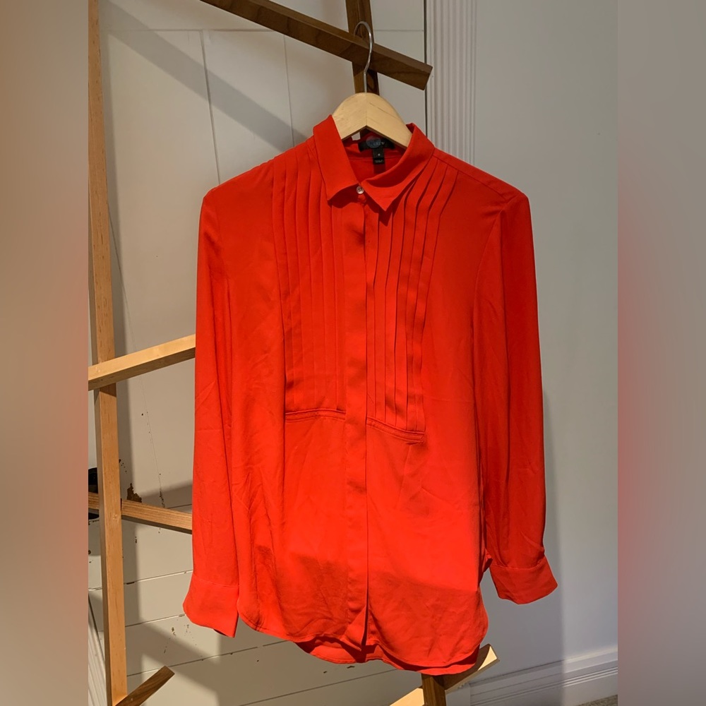 J Crew blood orange blouse with pleating. Size 6 in great condition!